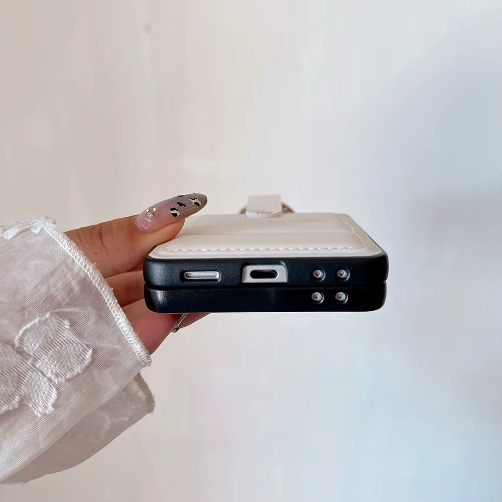 Luxury Plaid Soft Leather Anti-Fall Ring Holder Case for Samsung Galaxy Z Flip 4 / 5 / 6 / 7