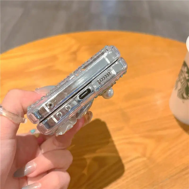 Bling Diamond Flower Bear Case for Samsung Galaxy Z Flip 3/4/5/6