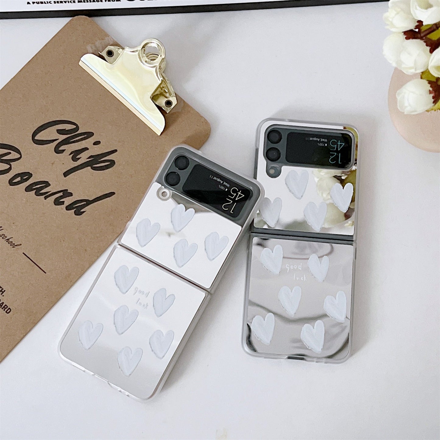 Luxury White Heart Mirror Case for Samsung Galaxy Z Flip 4