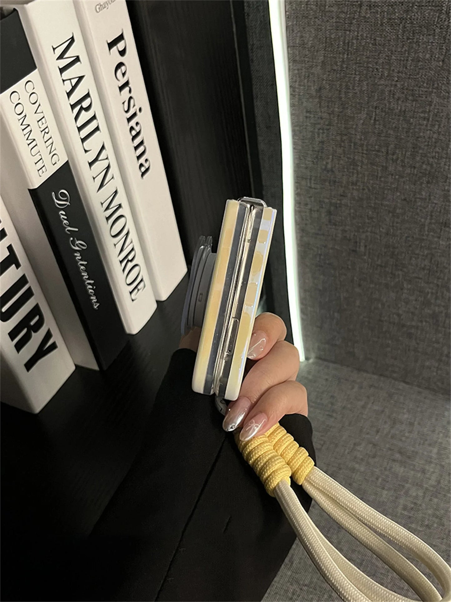 Korean Cute Yellow Case with Bear Mirror & Rope for Samsung Galaxy Z Flip 5/6