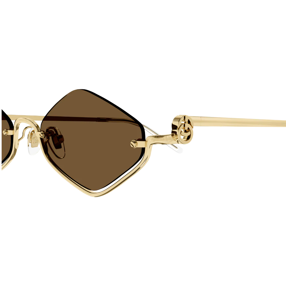 Geometric Rimless Brown Sunglasses with Gold Frame