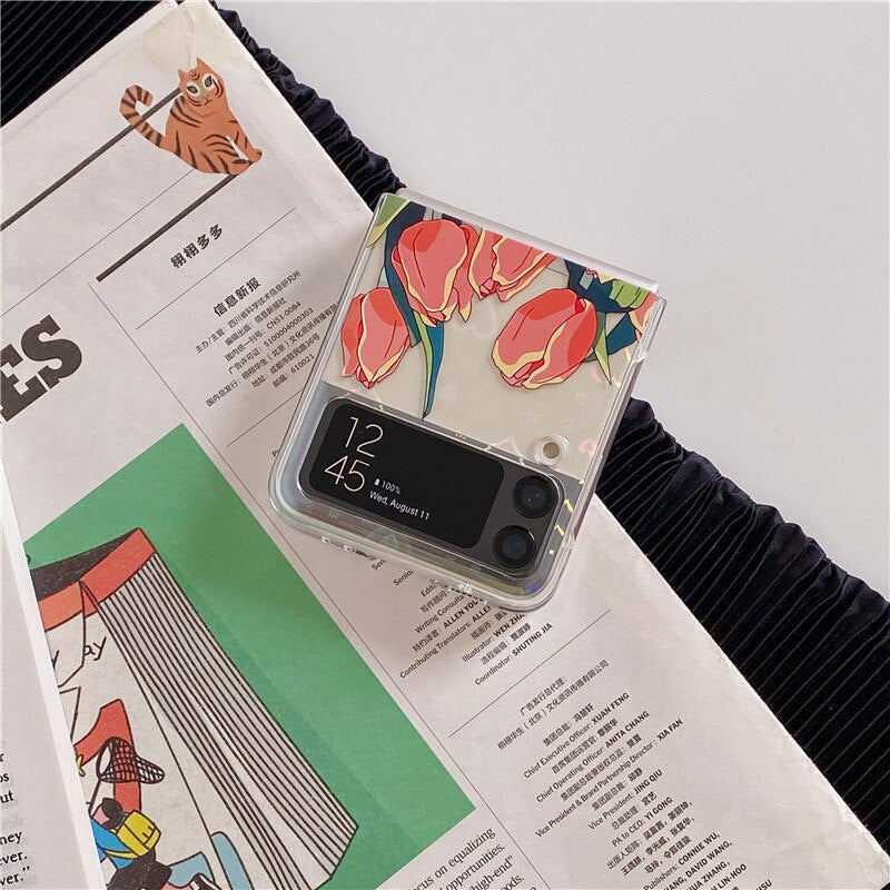 Pretty Tulip Flowers Clear Cover For Samsung Galaxy Z Flip 4 5G