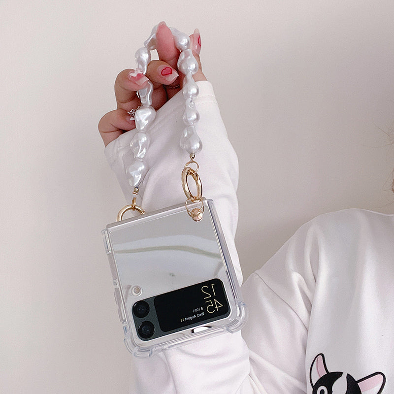 Mirror Shockproof Case with Hand Chain For Galaxy Z Flip 4 5G