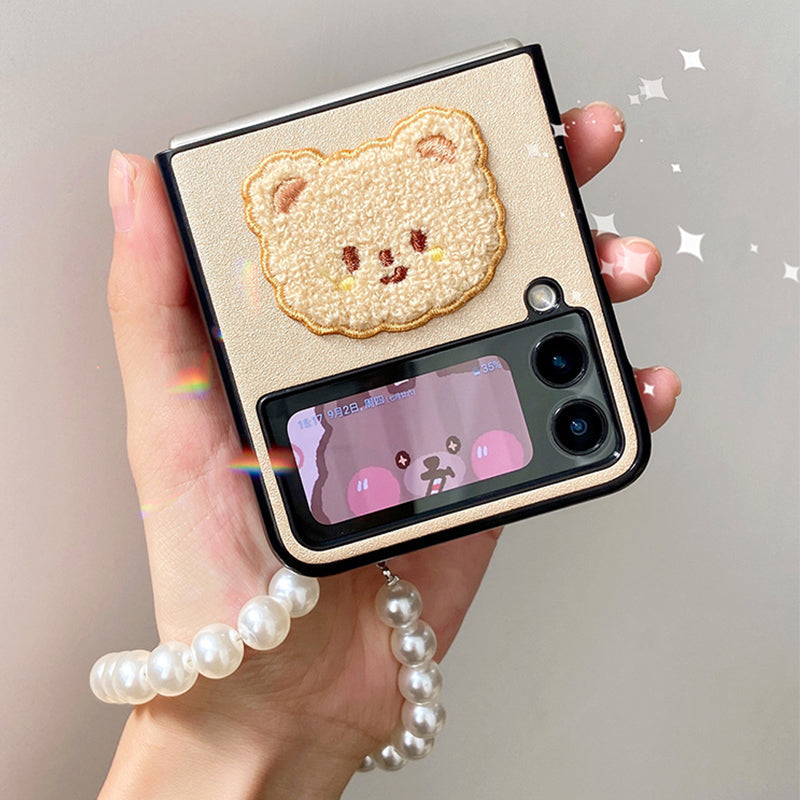 Pearl Cute Bear Case For Galaxy Z Flip 4 5G