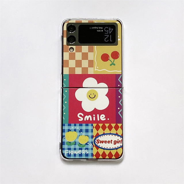 Cartoon Smiley Sun Flower Case with Stand for Galaxy Z Flip 4
