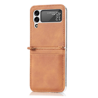 Leather Case With Card Holder For Z Flip 4