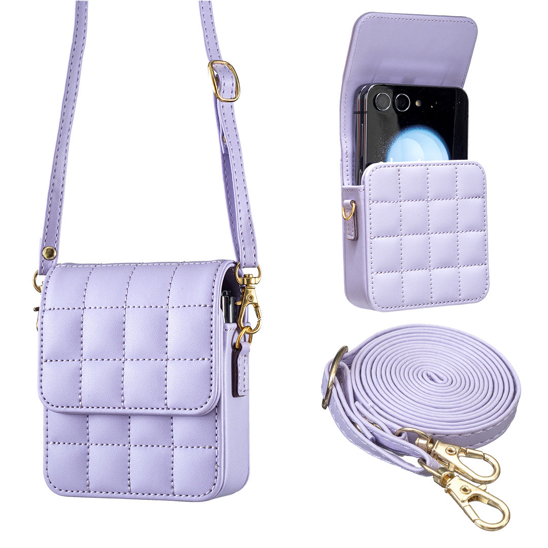 Luxury Crossbody Phone Bag for Samsung Galaxy Z Flip Series – Quilted PU Leather Case with Shoulder Strap