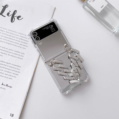 Luxury Mirror Case With Rhinestone Bracelet For Galaxy Z Flip