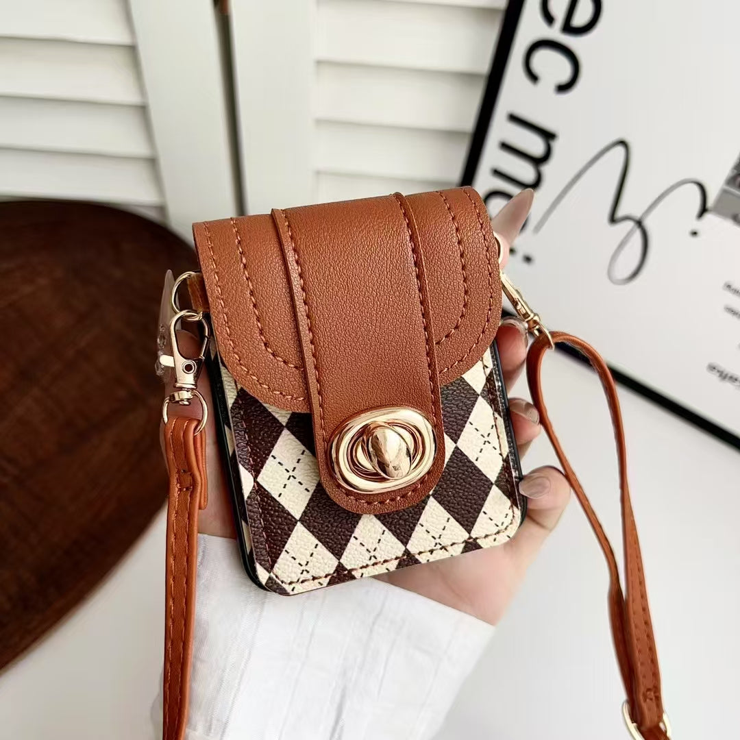 Fashion Neck Strap Handbag with Card Slot Wallet PU Leather Cover for Samsung Galaxy Z Flip 4 / 5 / 6 / 7