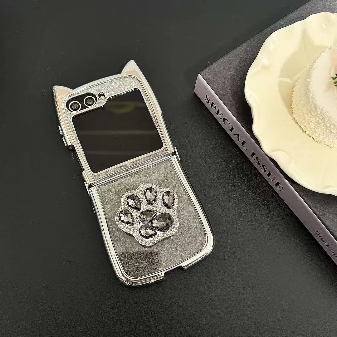Cute Cat Ear Paw Case For Z Flip