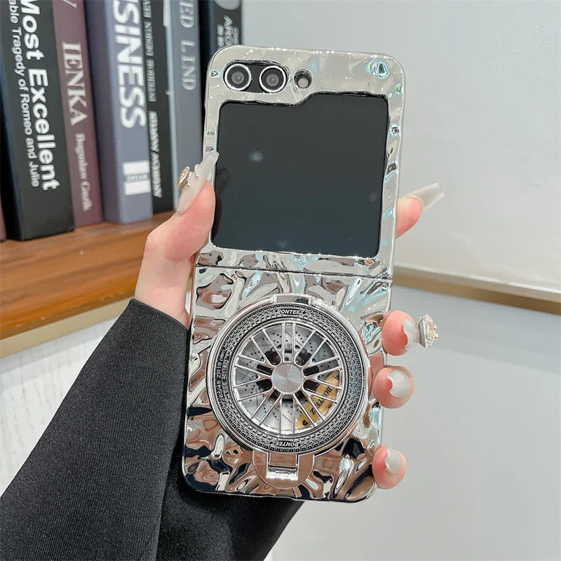 Luxury Silver Folded Texture Stand Phone Case for Samsung Galaxy Z Flip 3/4/5/6