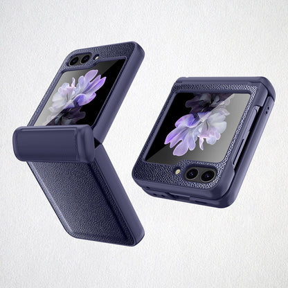 Leather Shockproof Cover with Front Screen Glass For Samsung Galaxy Z Flip 5