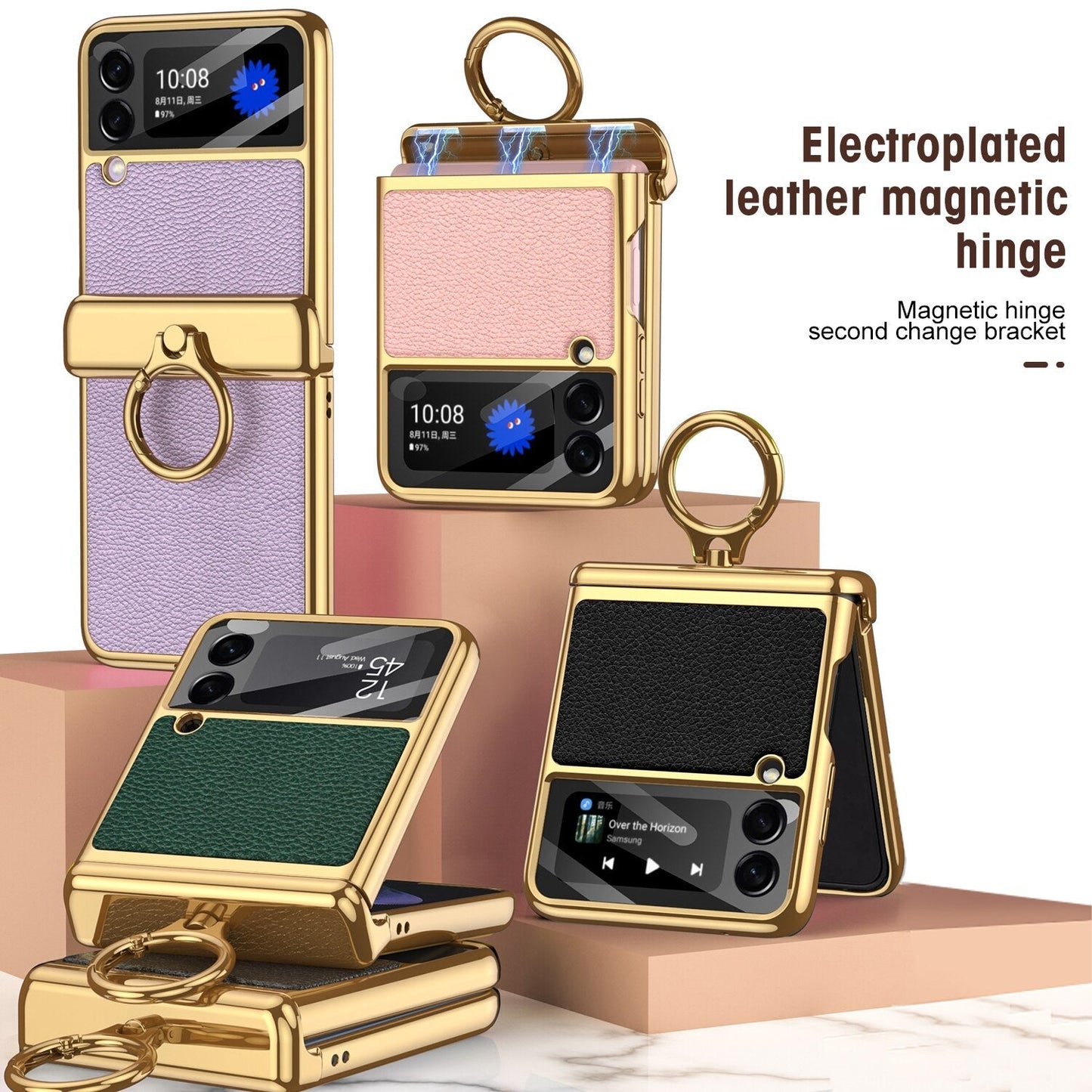 Magnetic Leather Case with Ring Holder For Samsung Galaxy Z Flip 4