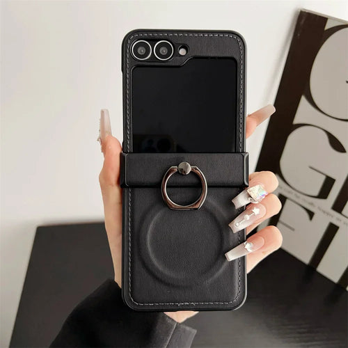Leather Ring Holder Case for Galaxy Z Flip Series
