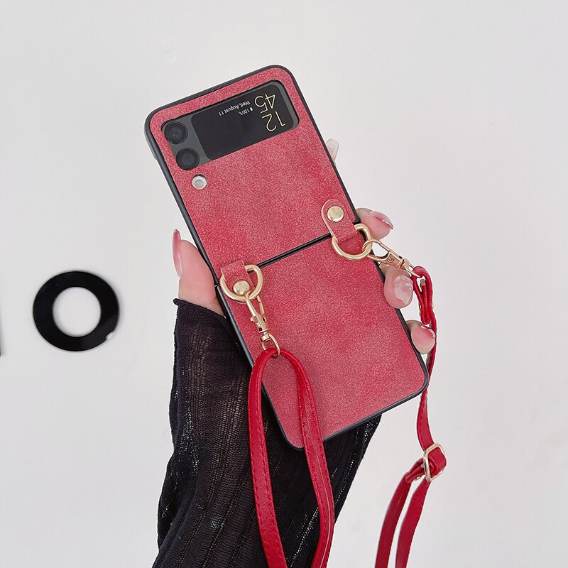 Crossbody Leather Cover With Lanyard Strap For Samsung Galaxy Z Flip 4