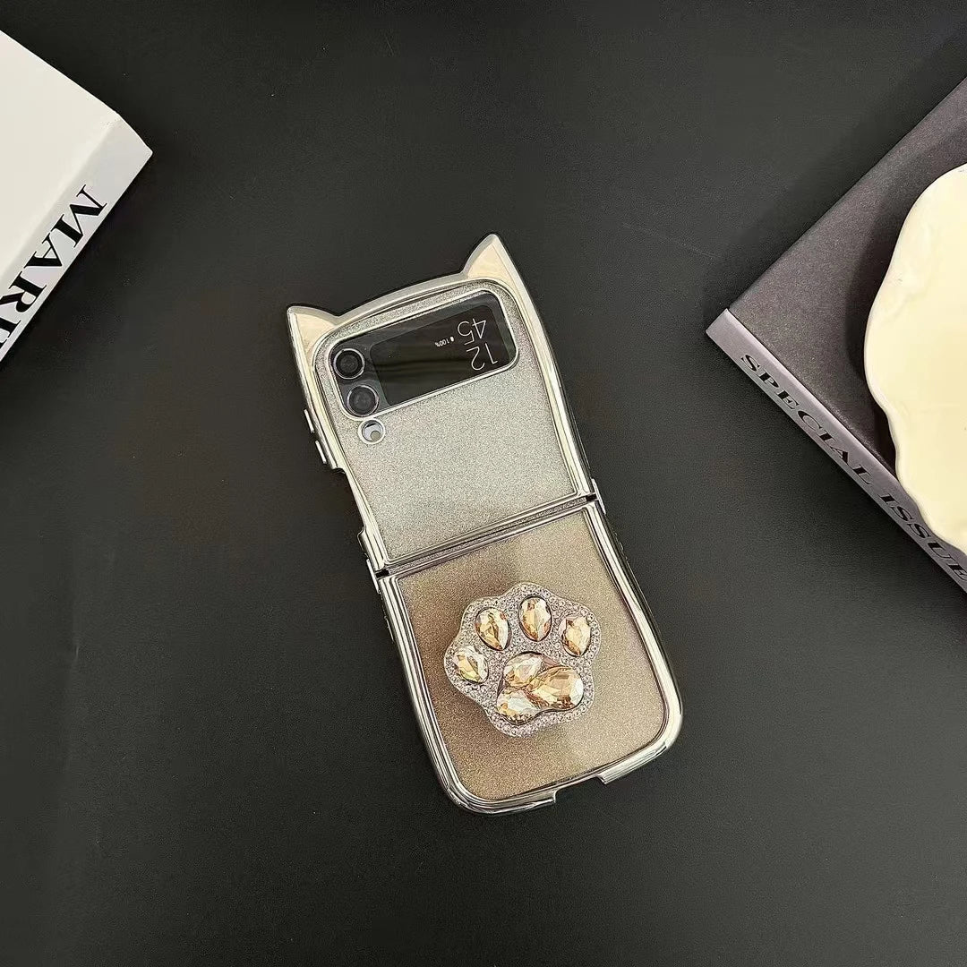 Cute Cat Ear Paw Case For Z Flip