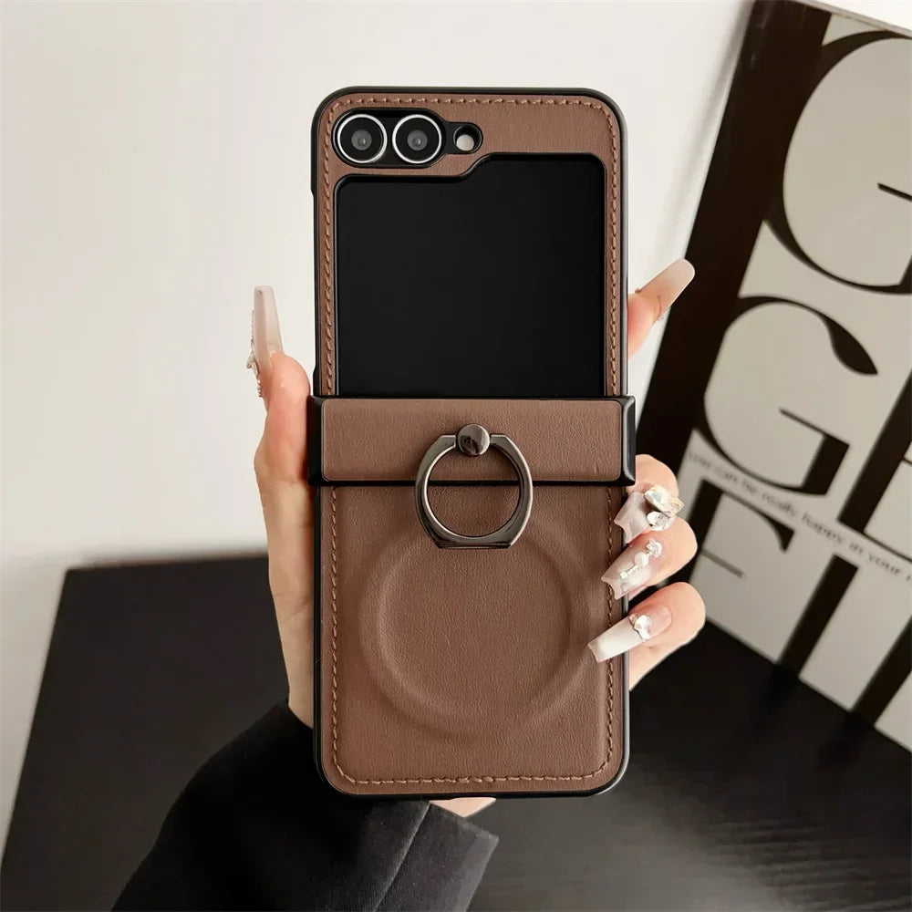 Leather Ring Holder Case for Galaxy Z Flip Series