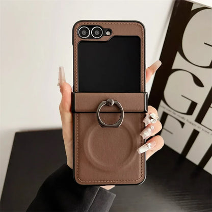 Leather Ring Holder Case for Galaxy Z Flip Series