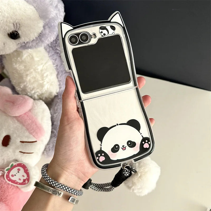 Cute Panda Cat Ears Phone Case for Samsung Galaxy Z Flip 3/4/5/6