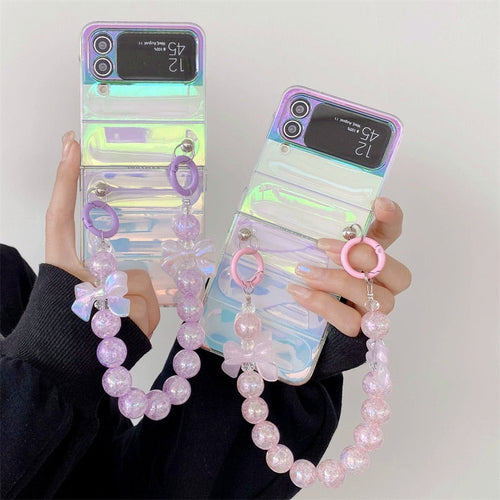 Cute Laser Case with Bead Chain For Samsung Galaxy Z Flip