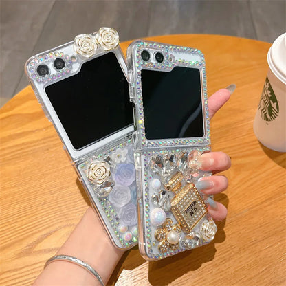Bling Diamond Flower Bear Case for Samsung Galaxy Z Flip 3/4/5/6