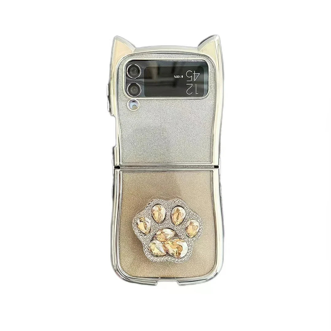 Cute Cat Ear Paw Case For Z Flip