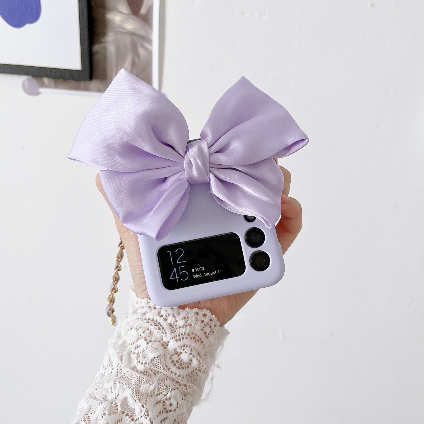 Korean 3D Leather Bow Lanyard Necklace Strap Hard Phone Case For Samsung Galaxy Z Flip 4