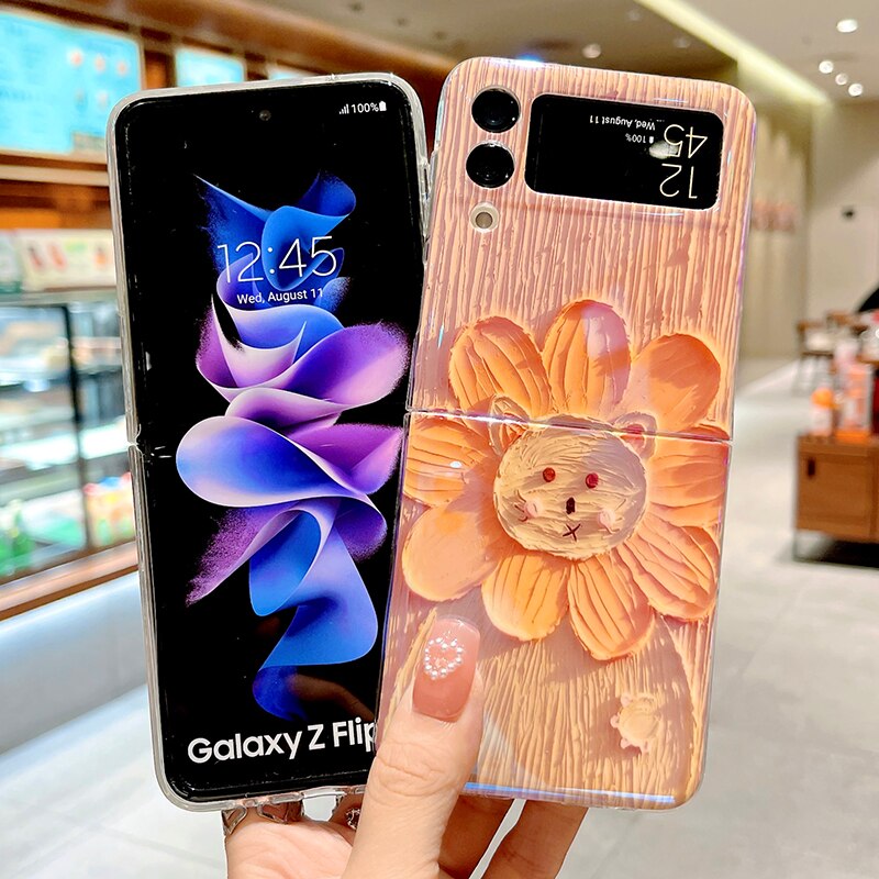 Blu-ray Oil Painting Flowers Case For Samsung Galaxy Z Flip 4