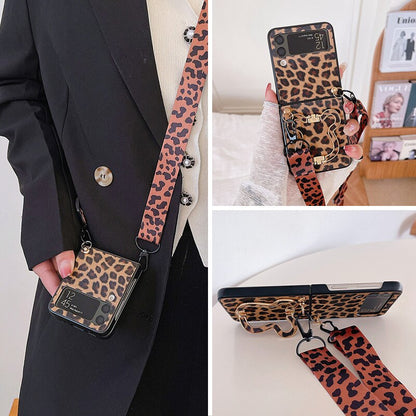 Crossbody Leopard Case with Bracket Holder For Samsung Galaxy Z Flip 4