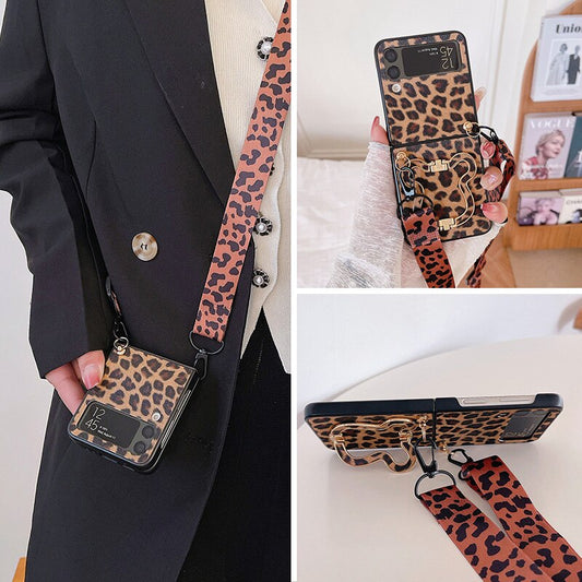 Crossbody Leopard Case with Bracket Holder For Samsung Galaxy Z Flip 4