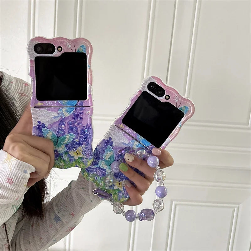 Cute Moon Butterfly Bracelet Phone Case for Samsung Galaxy Z Flip 3/4/5/6