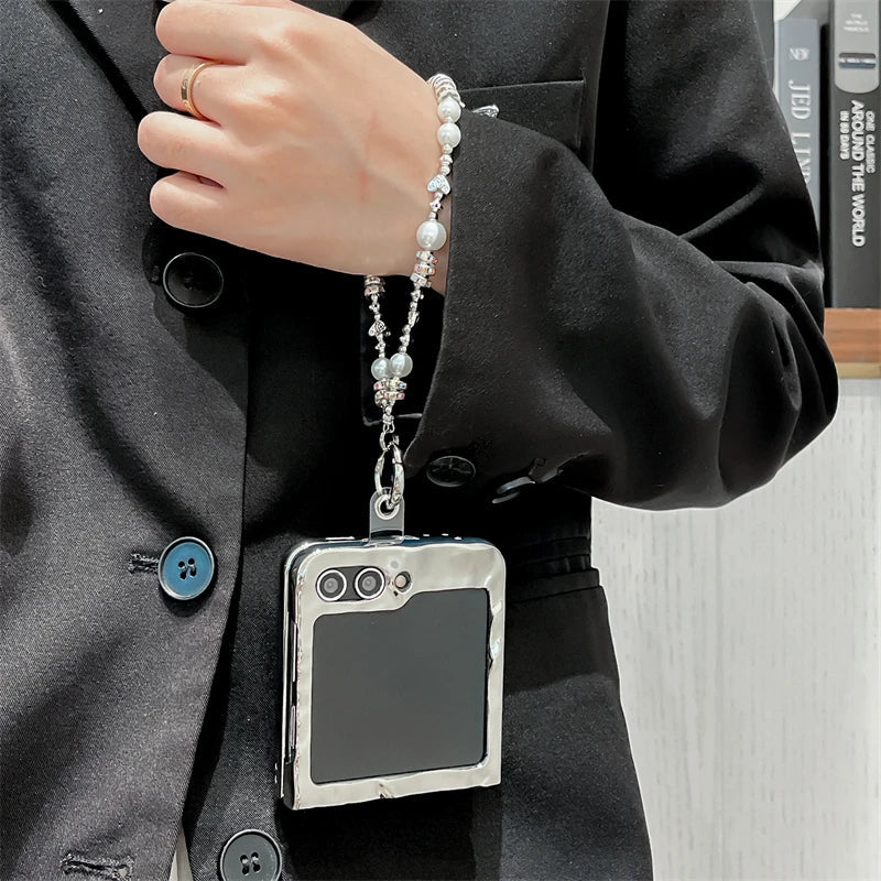 Luxury Silver Folded Texture Stand Phone Case for Samsung Galaxy Z Flip 3/4/5/6