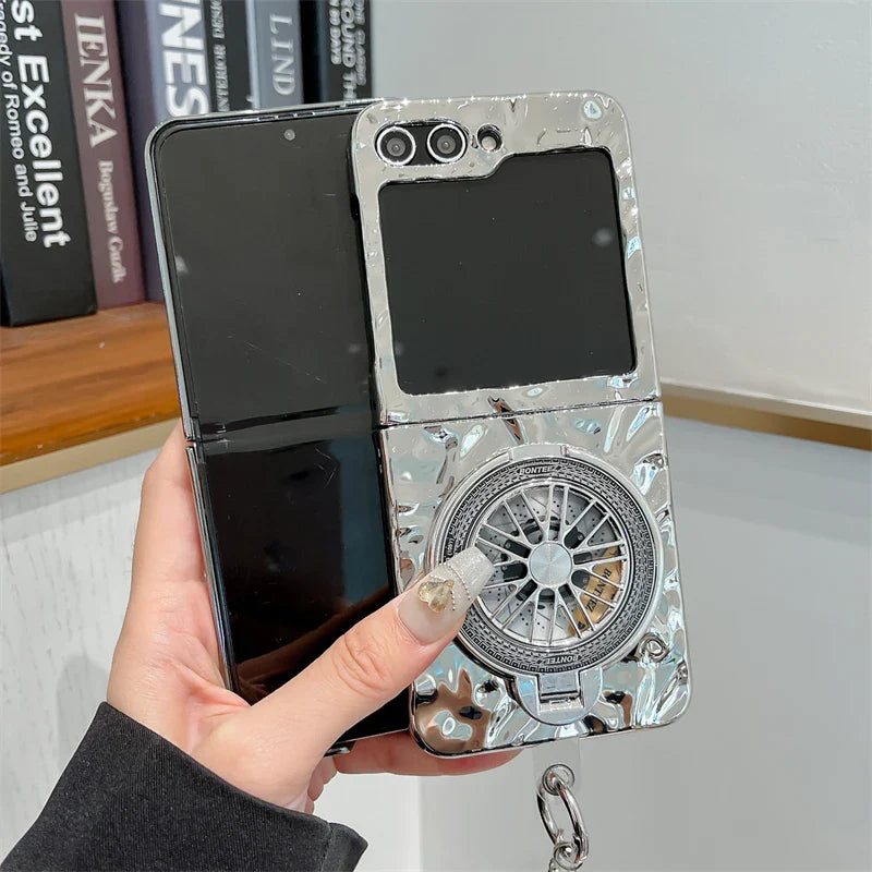 Luxury Silver Folded Texture Stand Phone Case for Samsung Galaxy Z Flip 3/4/5/6