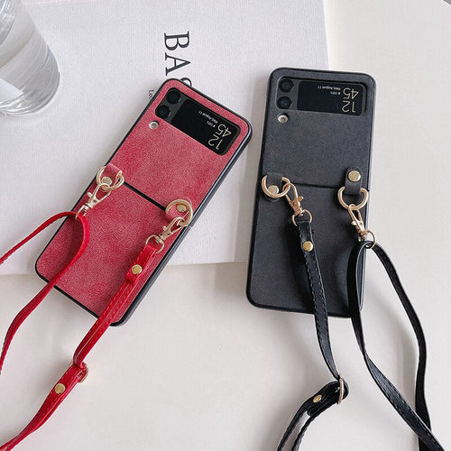Crossbody Leather Cover With Lanyard Strap For Samsung Galaxy Z Flip 4