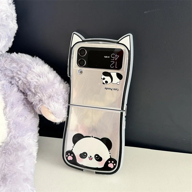 Cute Panda Cat Ears Phone Case for Samsung Galaxy Z Flip 3/4/5/6
