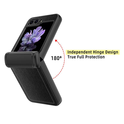 Leather Shockproof Cover with Front Screen Glass For Samsung Galaxy Z Flip 5