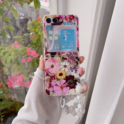 Cute Flowers Painted Case With Bracelet For Samsung Galaxy Z Flip 5