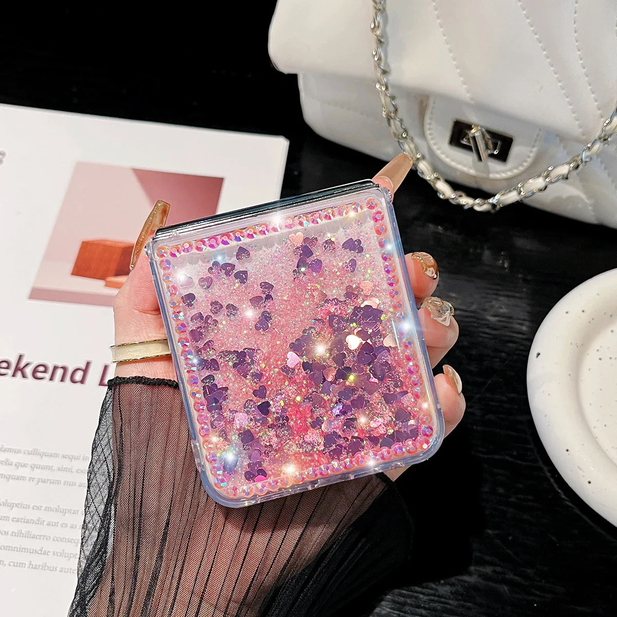 Cute Pearl Diamond Glitter Case for Samsung Galaxy Z Flip 3/4/5