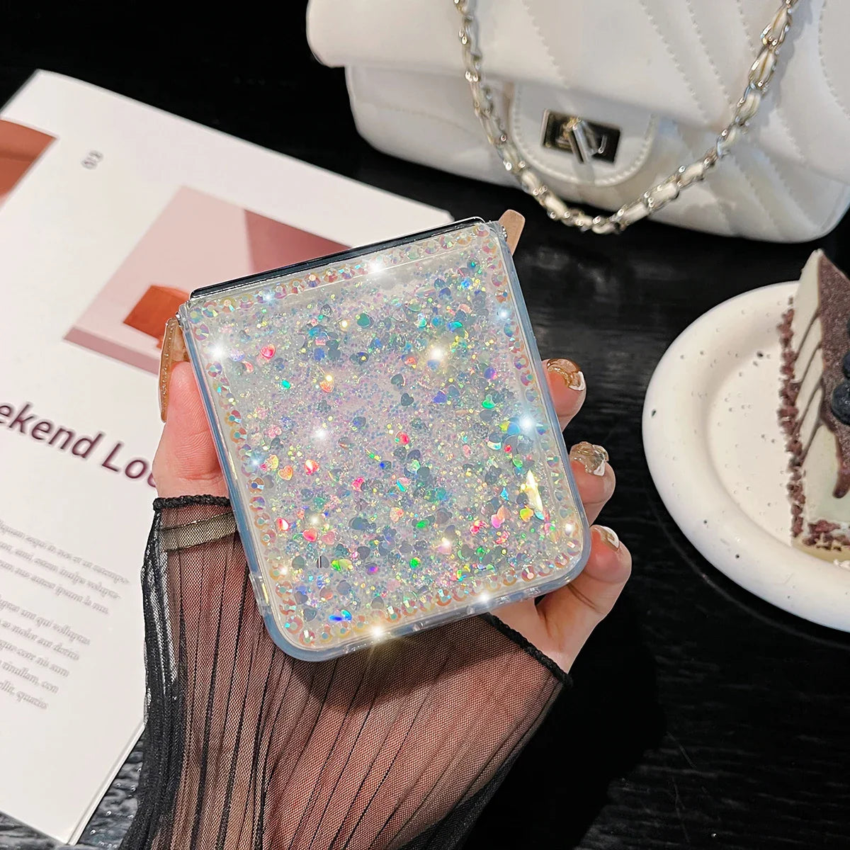 Cute Pearl Diamond Glitter Case for Samsung Galaxy Z Flip 3/4/5