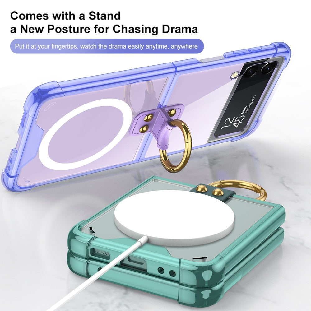 Transparent Wireless Charging Magnetic Case For Samsung Galaxy Z Flip 4