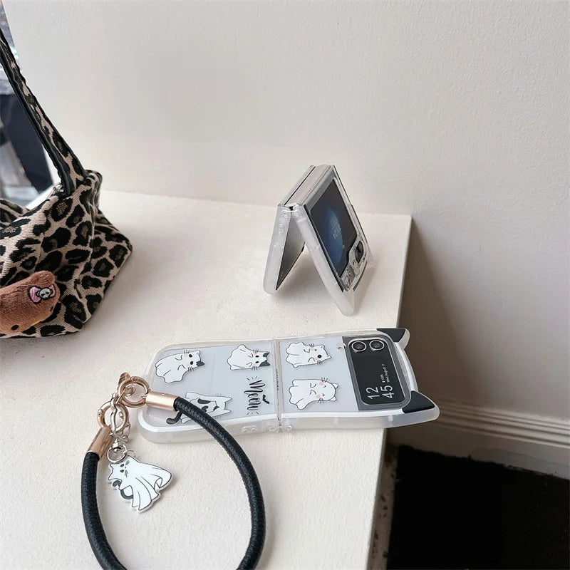 Cute Halloween Cat Ghost Case for Samsung Galaxy Z Flip 3/4/5/6