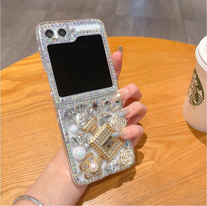 Bling Diamond Flower Bear Case for Samsung Galaxy Z Flip 3/4/5/6