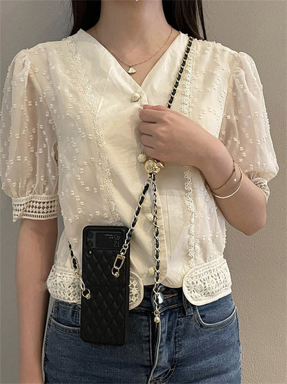 Luxury Adjustable Leather Chain Retro Rhombus Case for Samsung Galaxy Z Flip 4