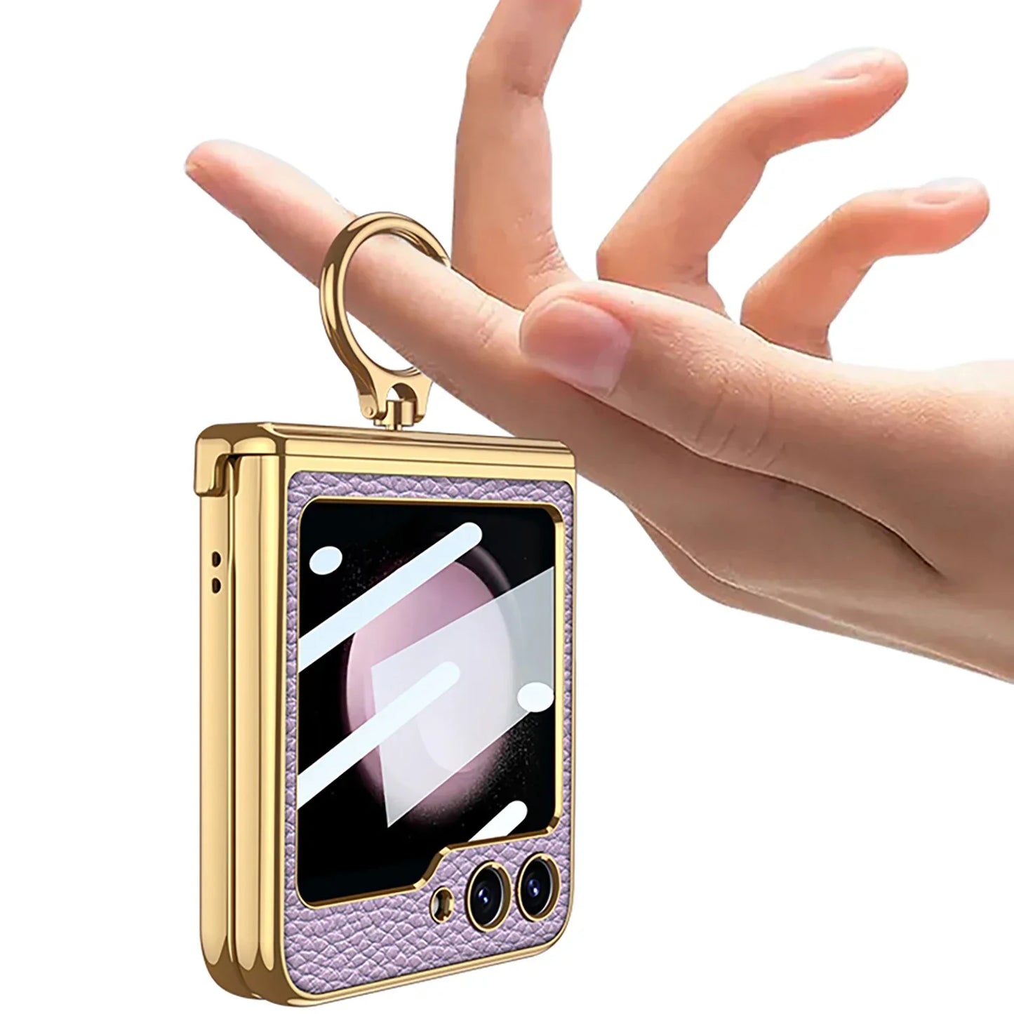 Leather Case With Front Glass & Bracket For Galaxy Z Flip 5