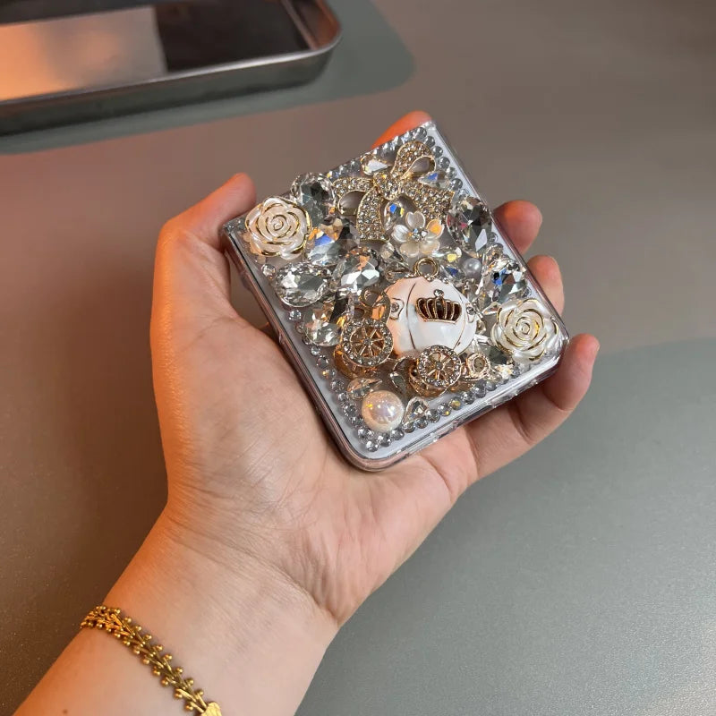 Bling Diamond Flower Bear Case for Samsung Galaxy Z Flip 3/4/5/6