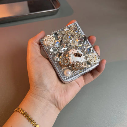 Bling Diamond Flower Bear Case for Samsung Galaxy Z Flip 3/4/5/6