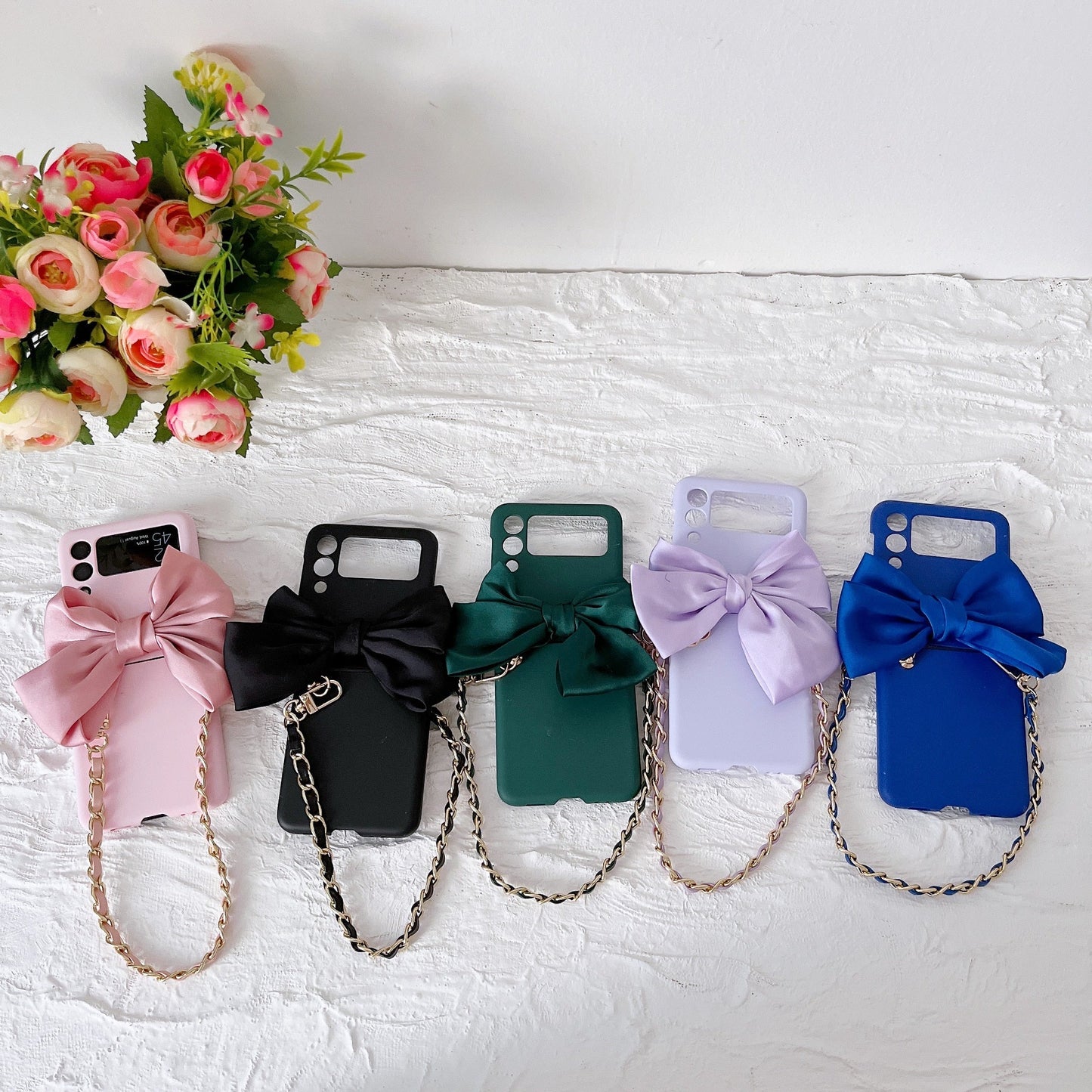 Korean 3D Leather Bow Lanyard Necklace Strap Hard Phone Case For Samsung Galaxy Z Flip 4