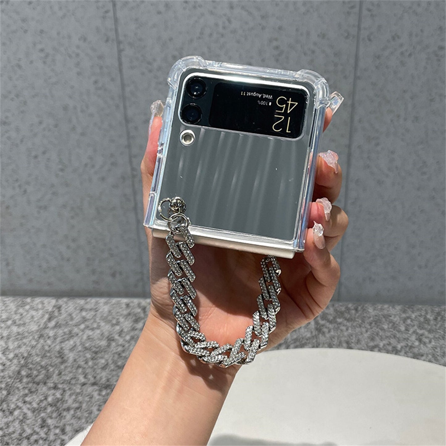 Luxury Rhinestone Bracelet Mirror Case for Samsung Galaxy Z Flip 4