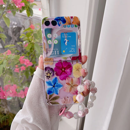 Cute Flowers Painted Case With Bracelet For Samsung Galaxy Z Flip 5