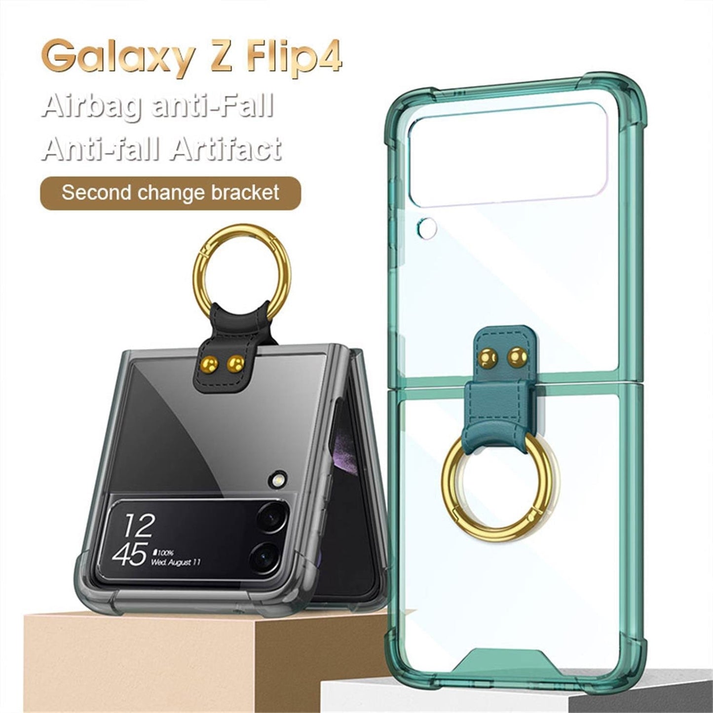 Transparent Case with Ring Bracket For Samsung Galaxy Z Flip 4